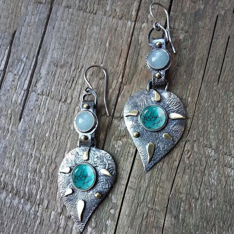 Collection of Bohemian Ethnic Oval Resin Stone Drop Zinc Alloy Earrings