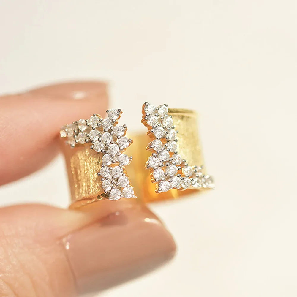 Cubic Zirconia Stones Wide Band Gold Plated Copper Ring with Wiredrawing Effect - Bold, Luxurious, Statement