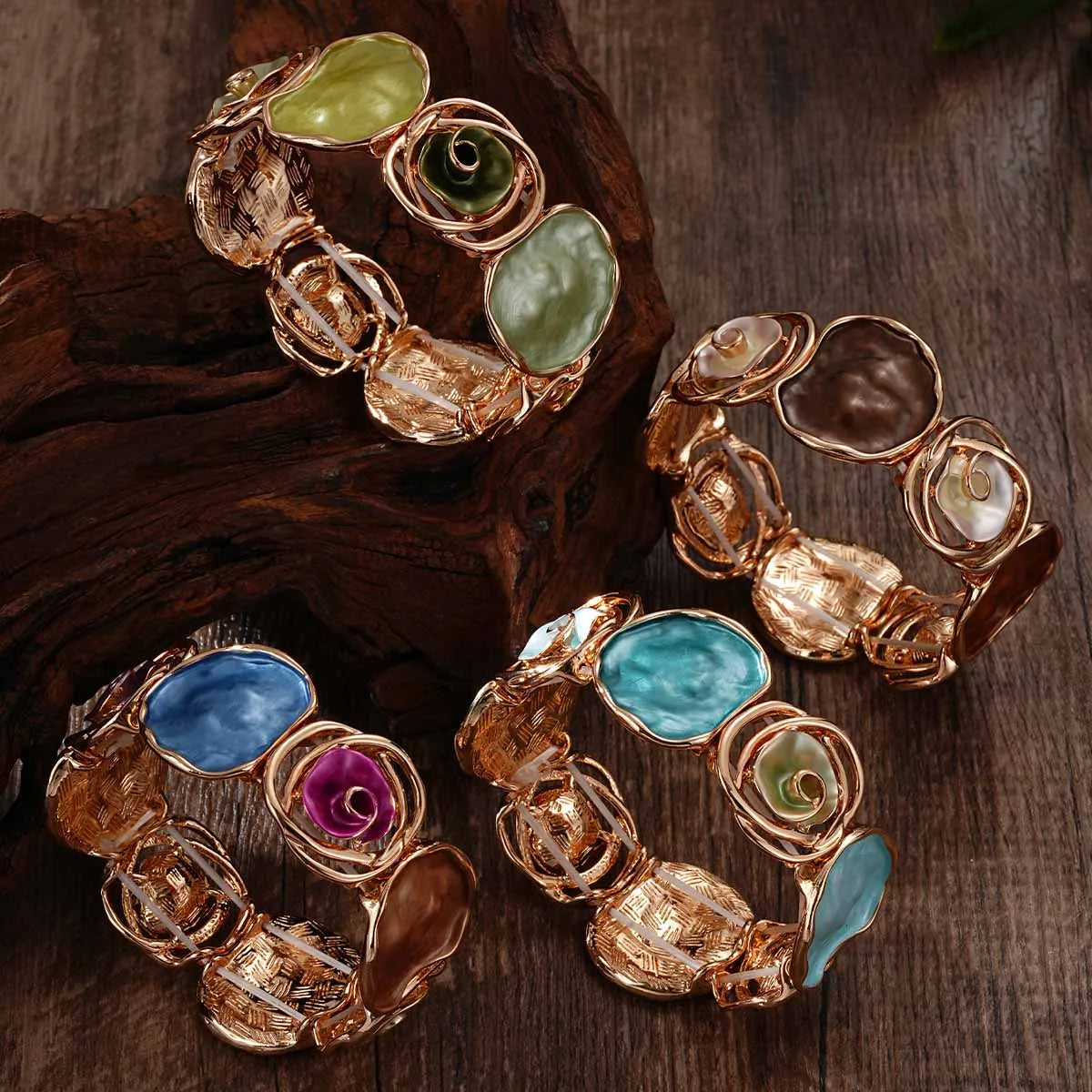 Large Colorful Ocean Inspired Zinc Alloy Bracelet - Boho, Bold, Modern