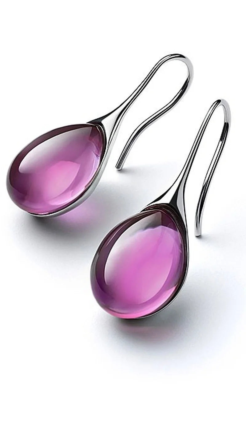 Handmade Transparent Natural Stone Water Drop Dangle Alloy Earrings