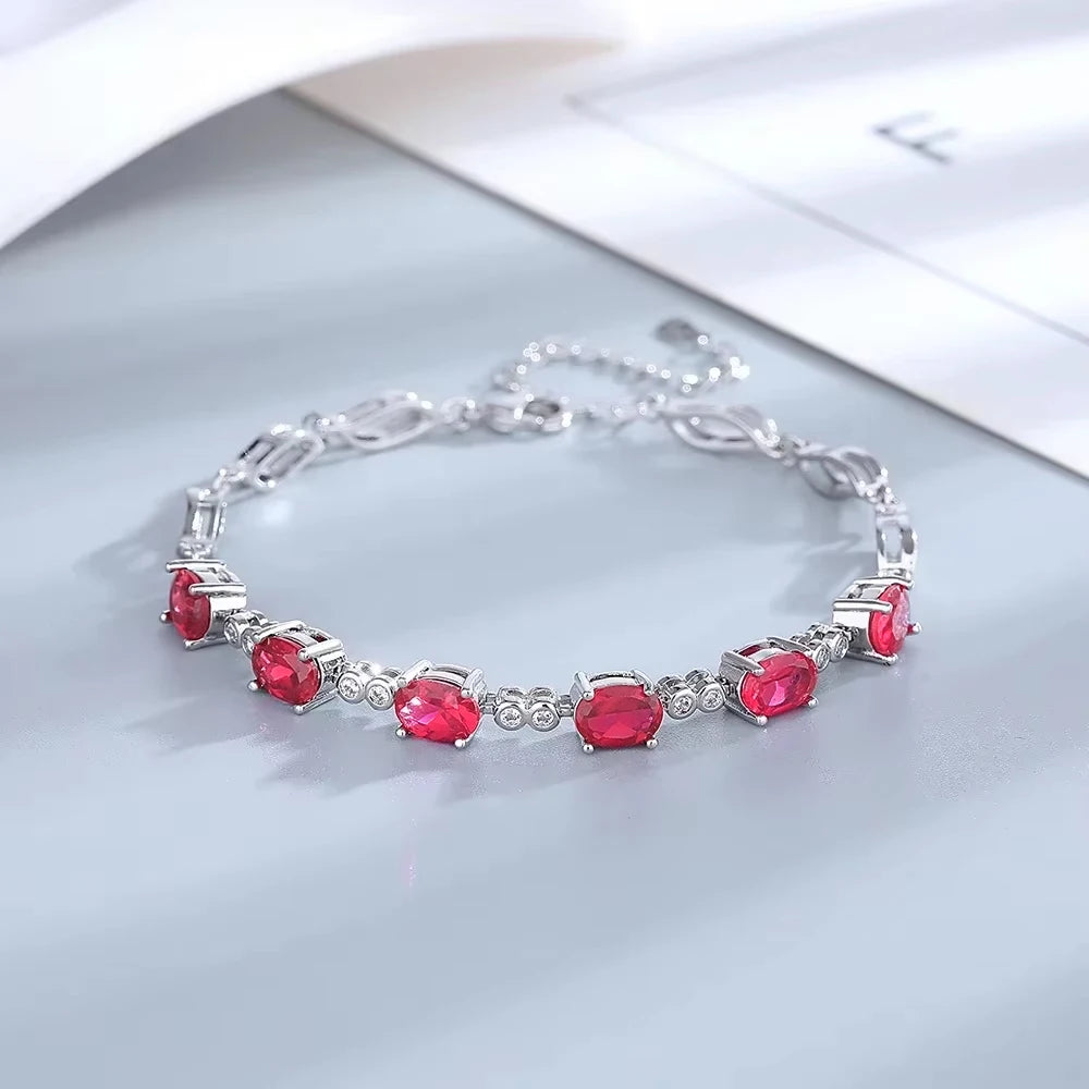 Artificial Blue Stone Clear CZ Bracelet in 925 Sterling Silver - More Colors