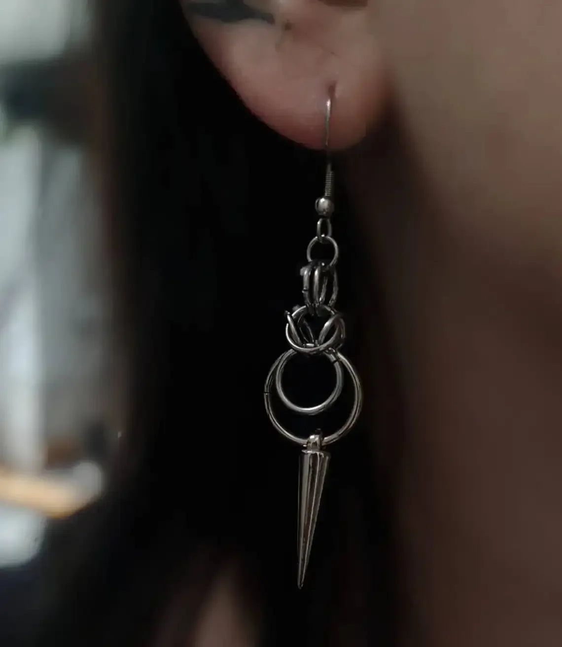 Y2K Gothic Stainless Steel Chainmail Double Loop Spike Earrings