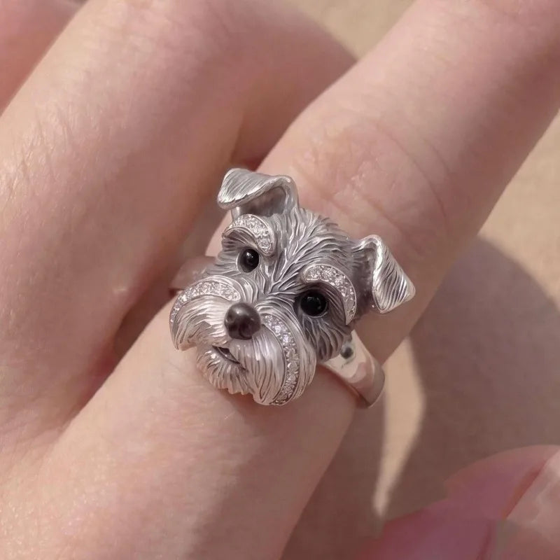 Adjustable Ring with Dog Head Face in Zinc Alloy with CZ Stones