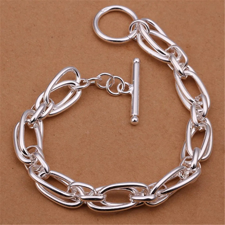 Polished 925 Sterling Silver Multi Chain Link Modern Charms Bracelet