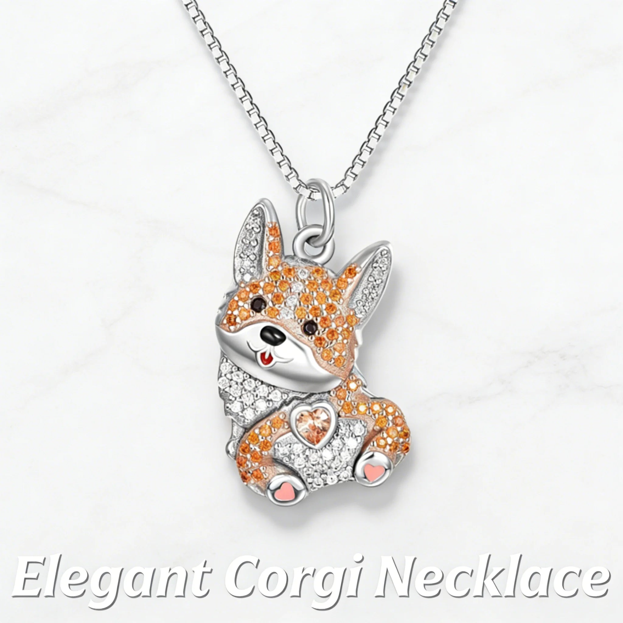 Sparkling Crystals Corgi Dog Pendant Necklace in Zinc Alloy & Stainless Steel