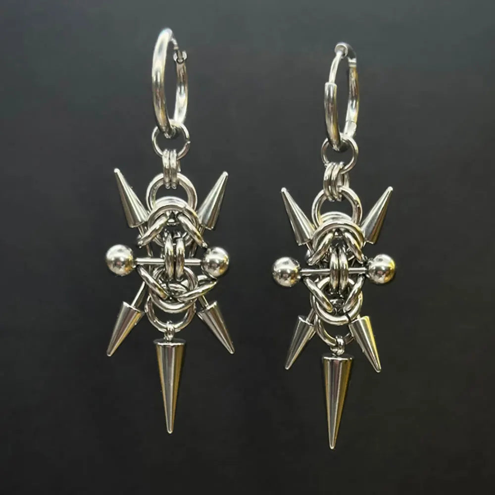 Stainless Steel Byzantine Chainmail Spike Hoop Earrings