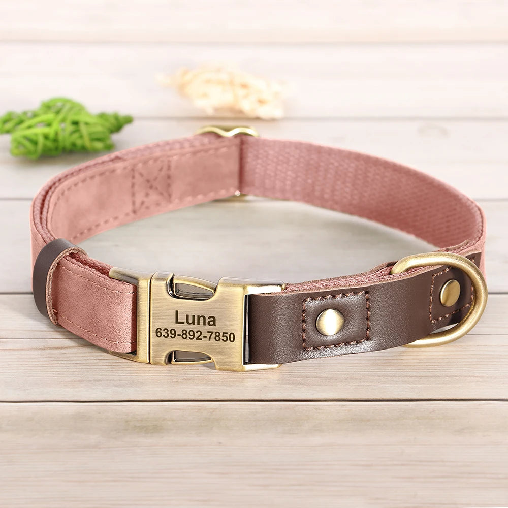 Faux Suede Leather Adjustable Dog Collar - Customize, Engrave, Name Tag, ID Necklace