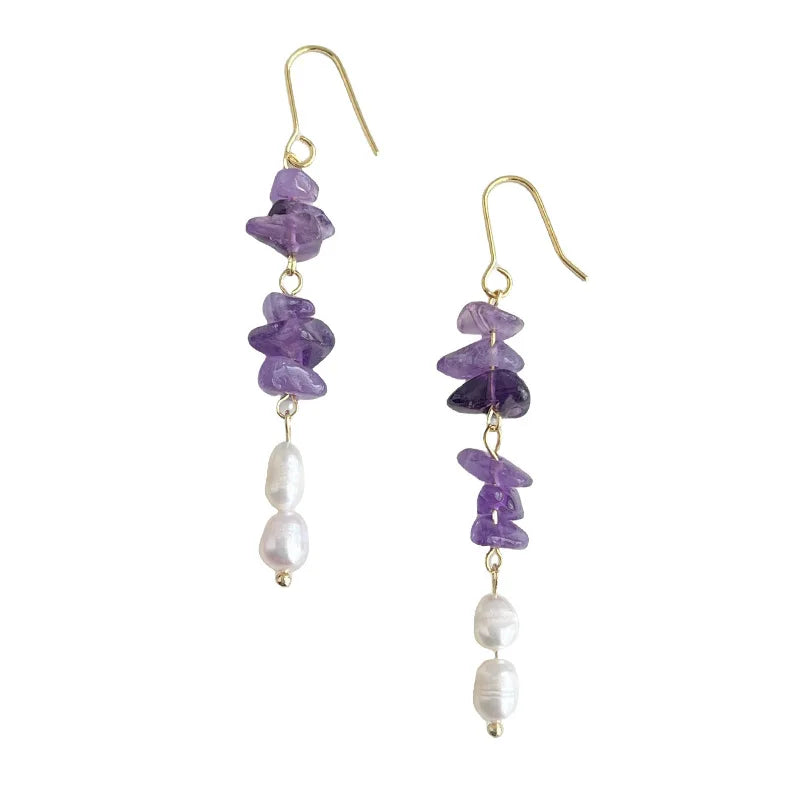Handcrafted Natural Amethyst Freshwater Pearl Earrings