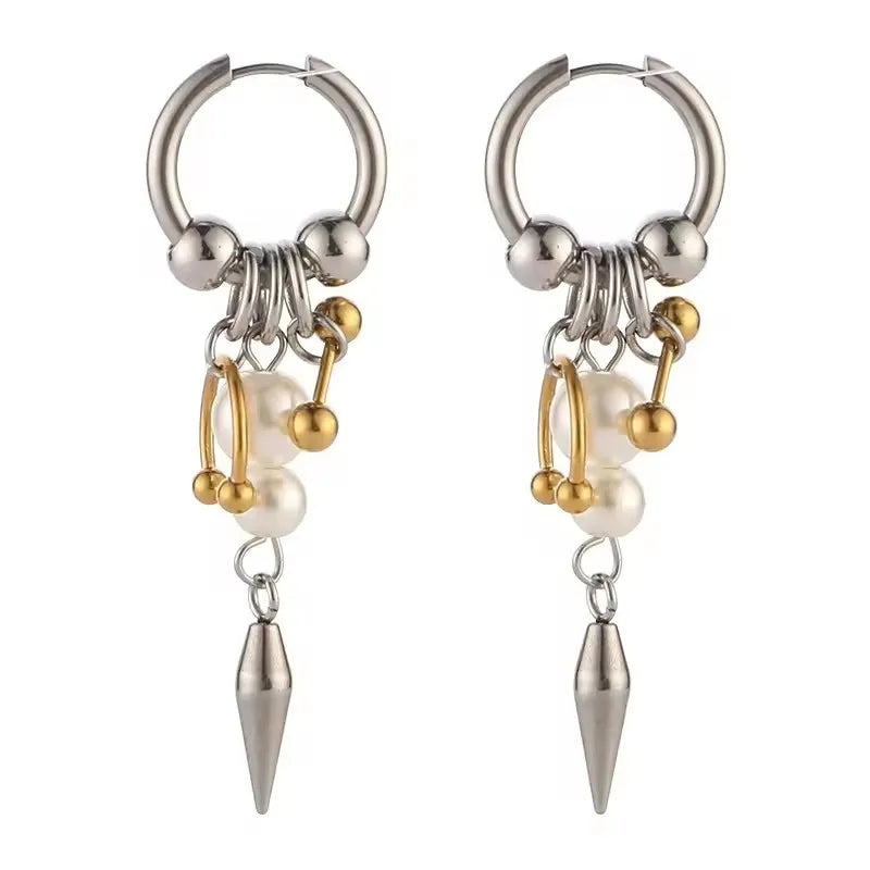 Y2K Punk Goth Spike Rivet Ball Pearl Hoop Earrings