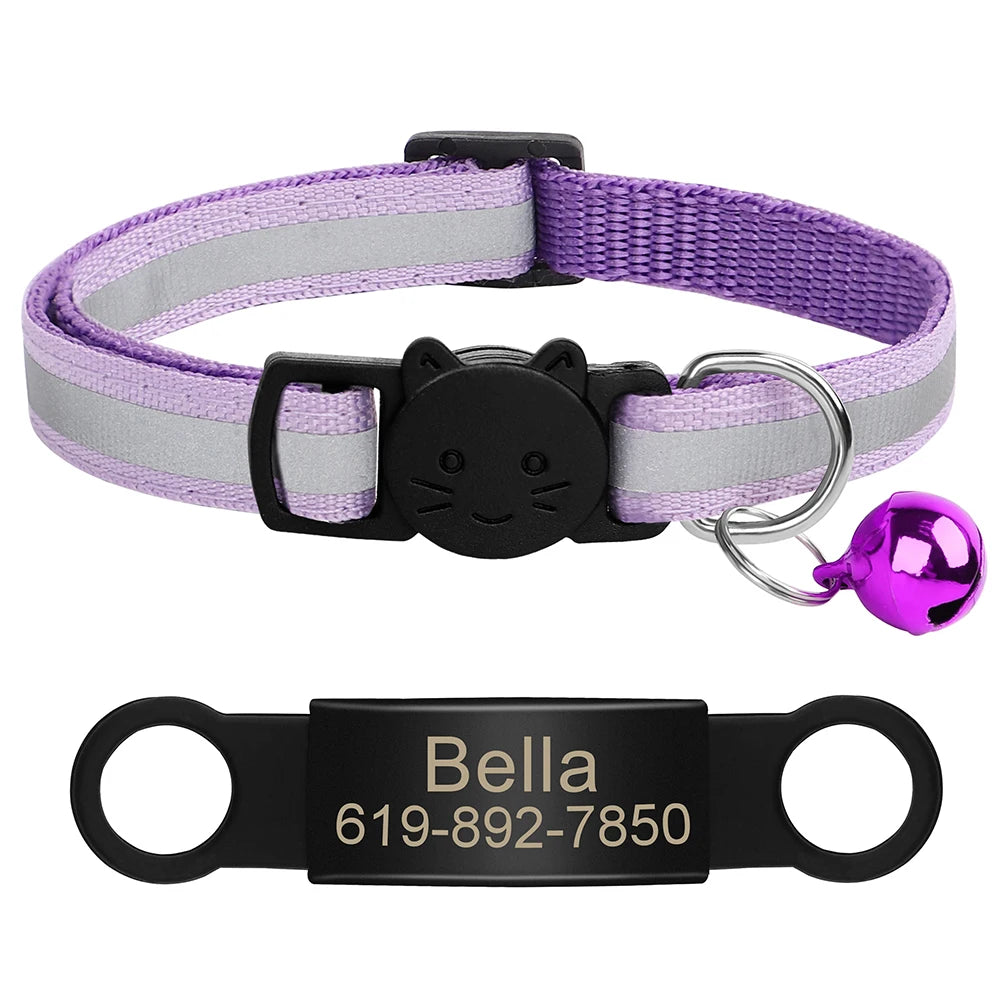 Reflective Fabric Pet Collar with Engravable ID Tag