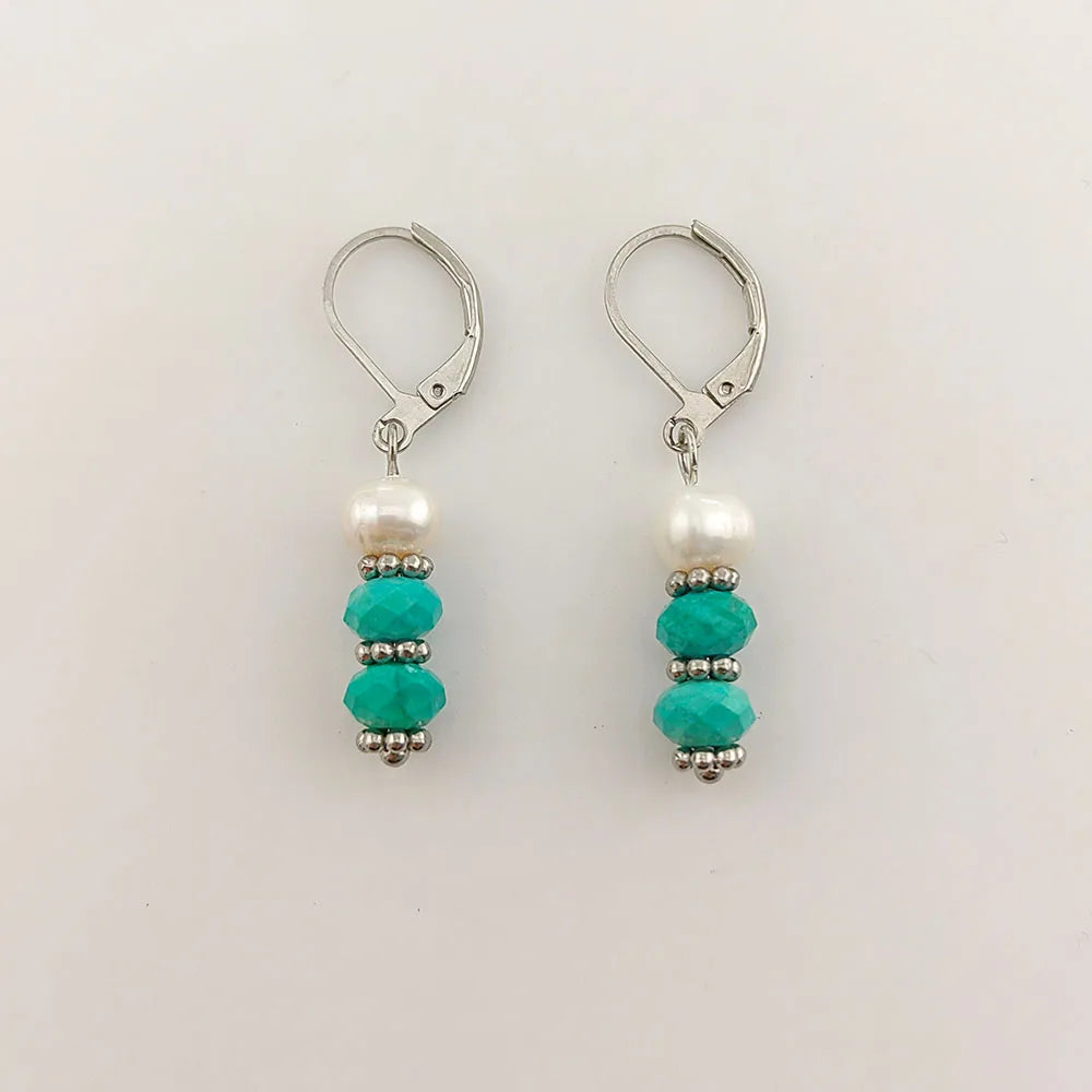 Fresh Water Pearl Crystal Drop Earrings 18K Gold Plated