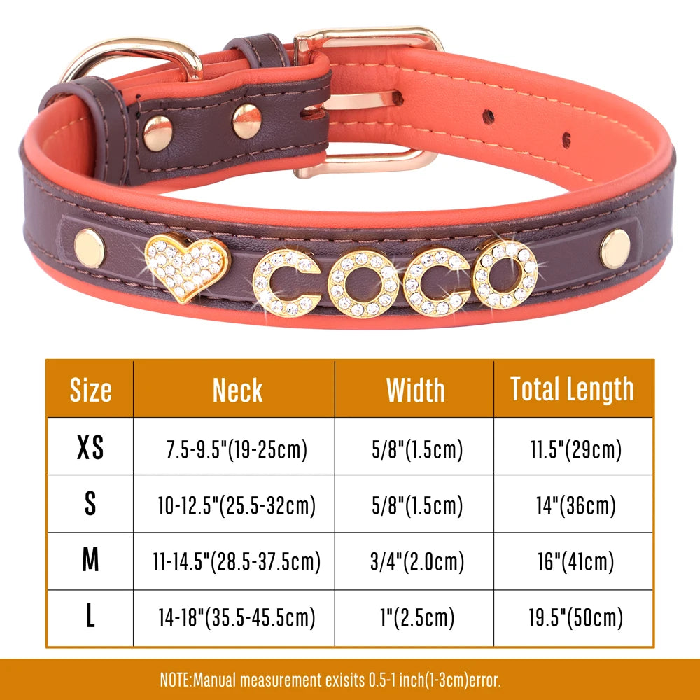 Faux Leather Dog Collar with Rhinestones - Customize, Engrave, Name Tag