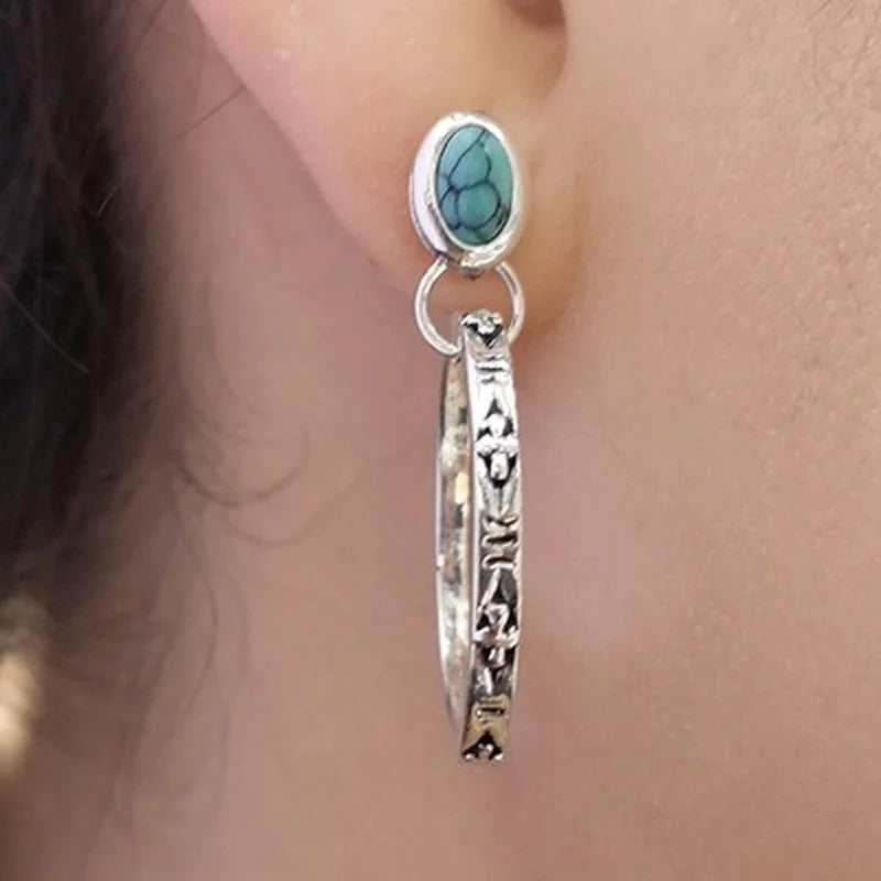 Vintage Inspired Ethnic Stone Hoop Alloy Drop Earrings