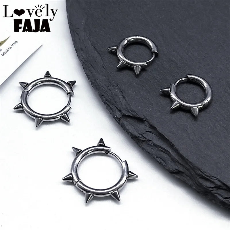 Punk Spike Rivet Goth Hoop Stainless Steel Earrings Collection