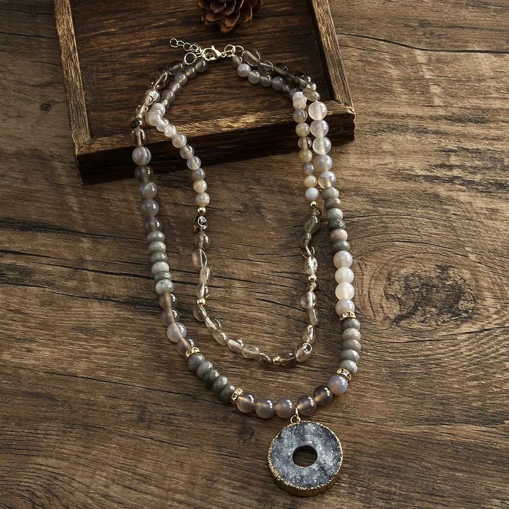 Boho Western Natural Stone Beads Necklace 45 cm