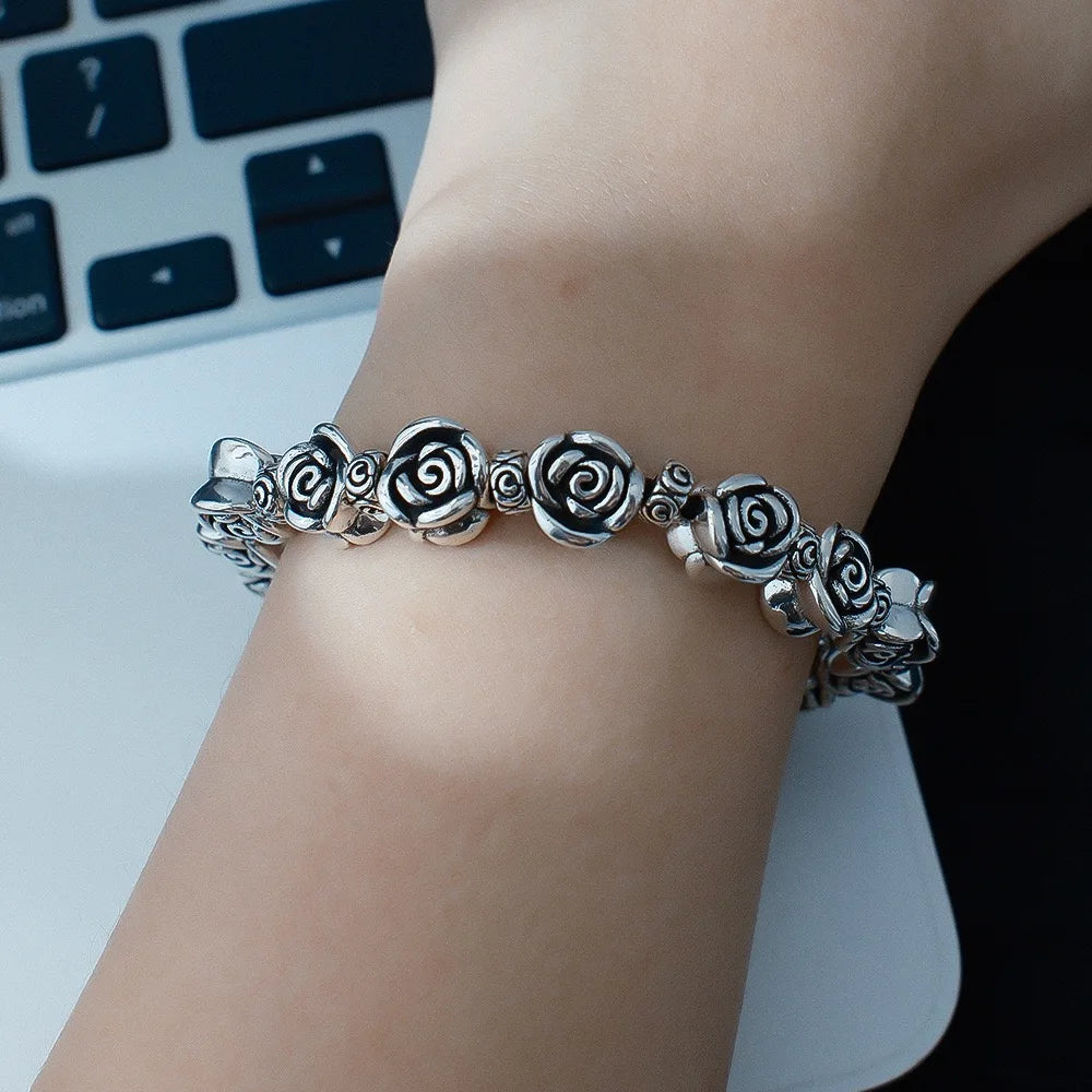 Vintage Inspired 925 Sterling Silver Rose Bracelet