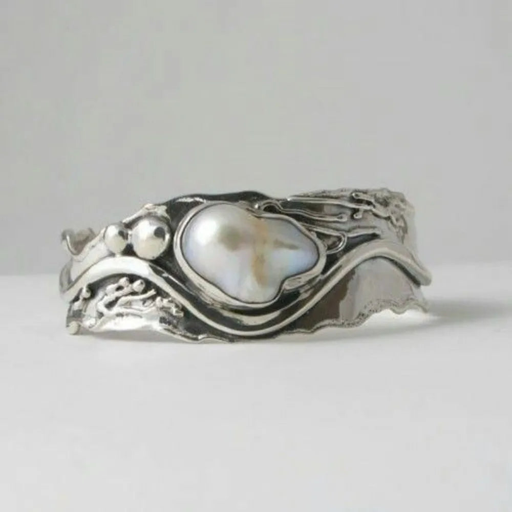 Baroque Faux Pearl Ocean Wave Copper Ring