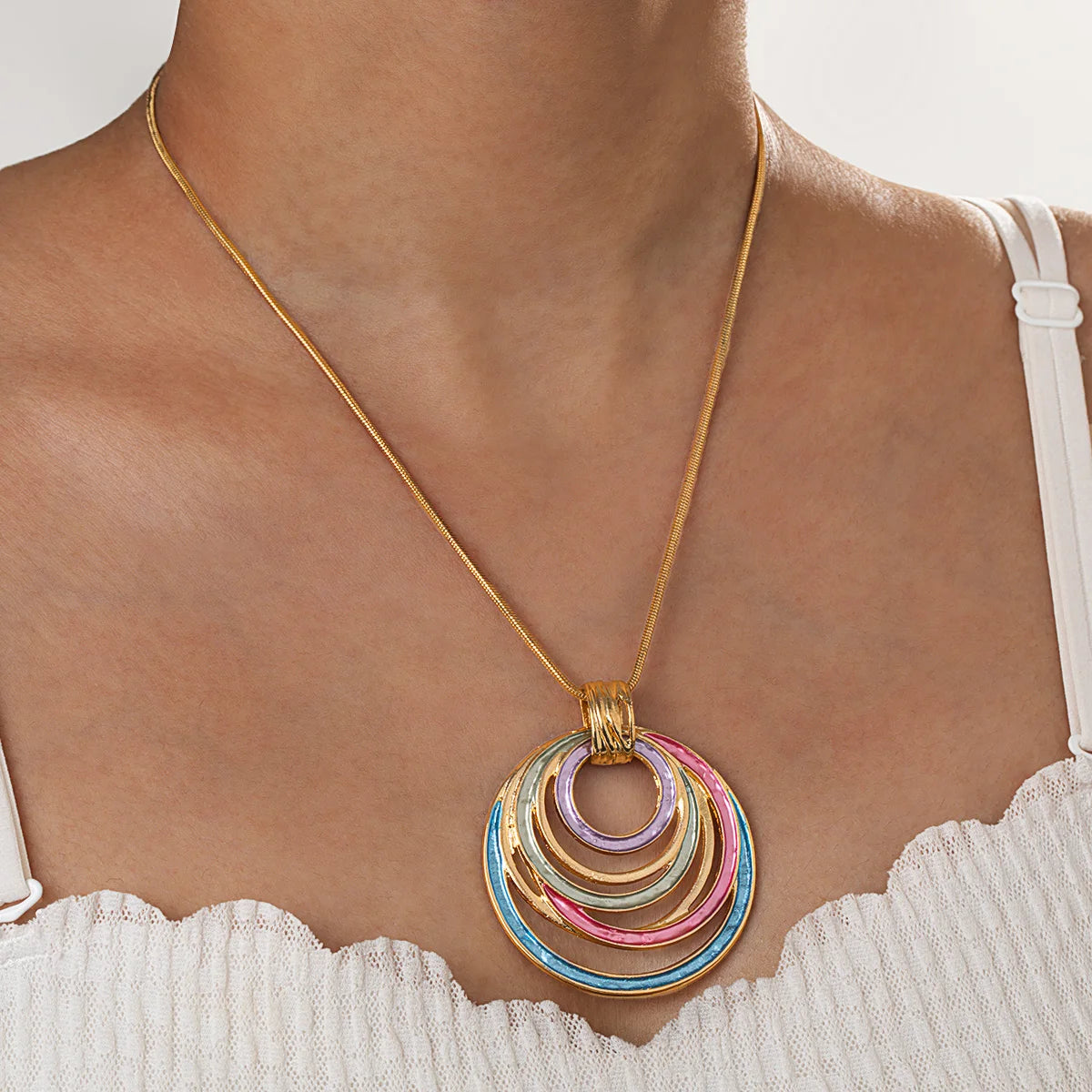 Bohemian Circular Multi-layer, Multi-color Zinc Alloy Pendant Necklace