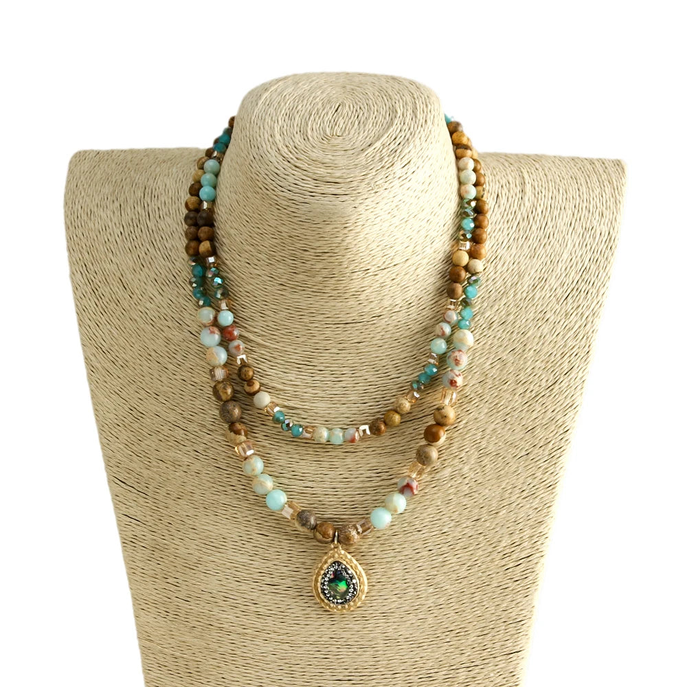 Boho Western Natural Stone Beads Necklace 45 cm