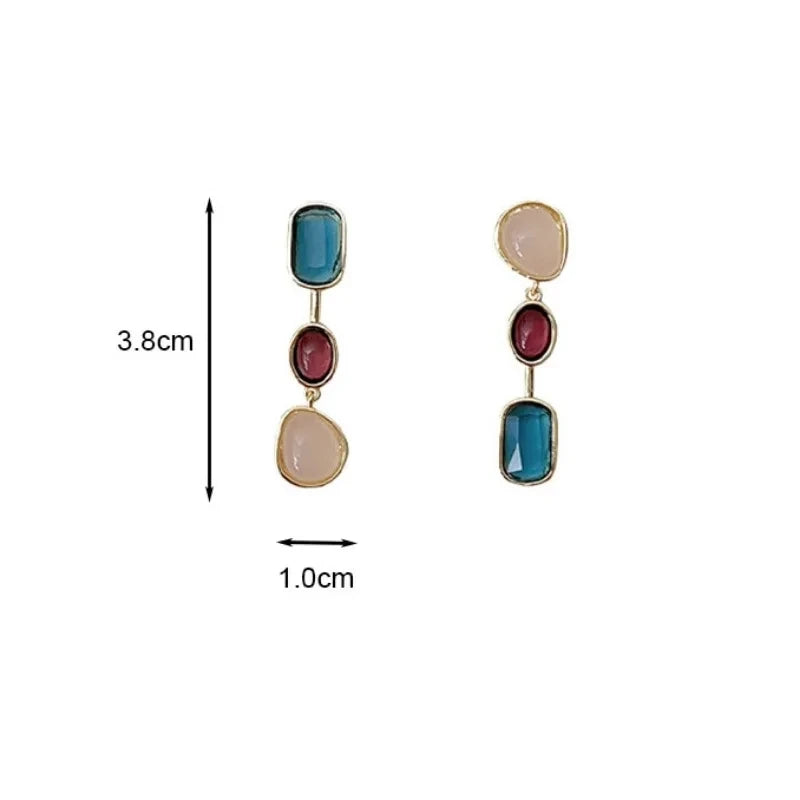 Asymmetric Colorful Resin Stones Alloy Drop Earrings