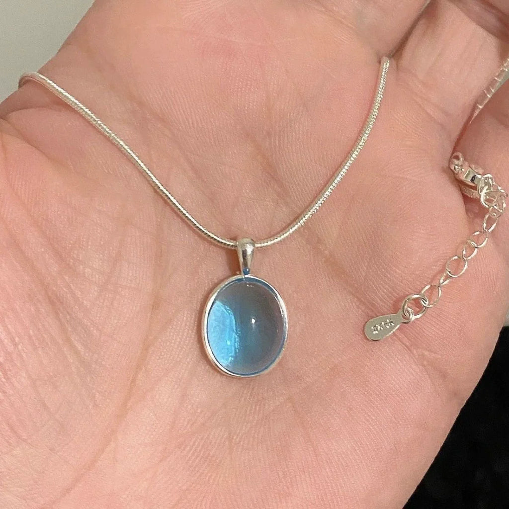 925 Sterling Silver Blue Moonlight Stone Pendant Necklace