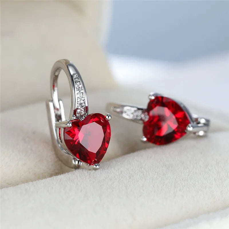 CZ Heart Stone Hoop Alloy Earrings