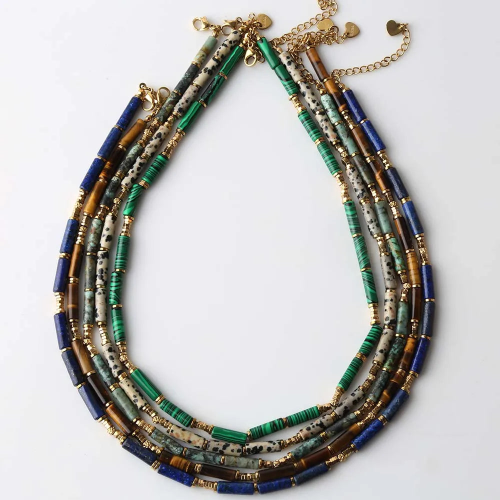 Natural African Turquoise Bead Titanium Steel Necklace