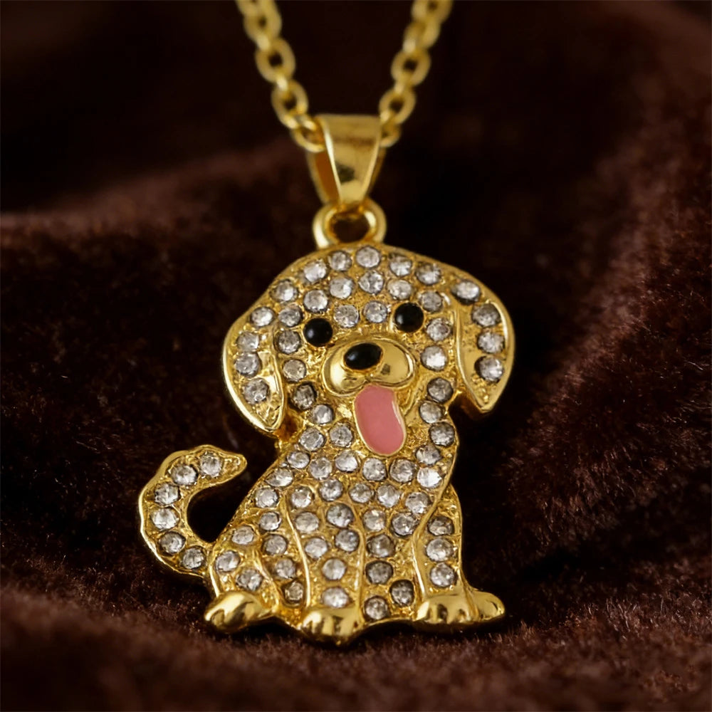 Collection of CZ Stone Dog Pendant Necklaces MANY BREEDS in Gold/Silver Tone Alloy - Choose Your Breed