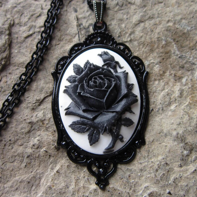 Dark Gothic Rose Cameo Zink Alloy Necklace