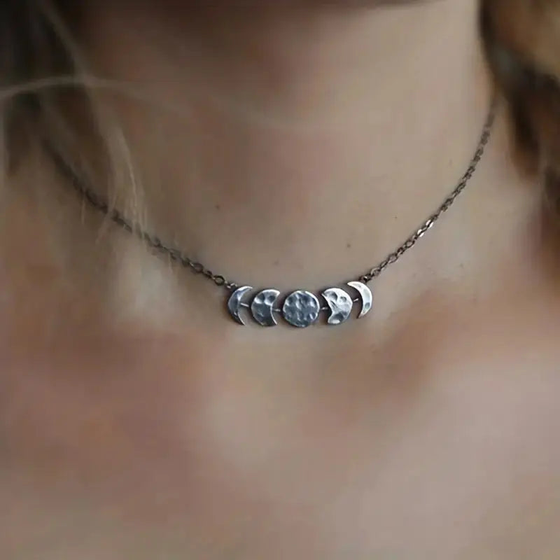 Vintage Inspired Witch Full Moon Crescent Zinc Alloy Necklace