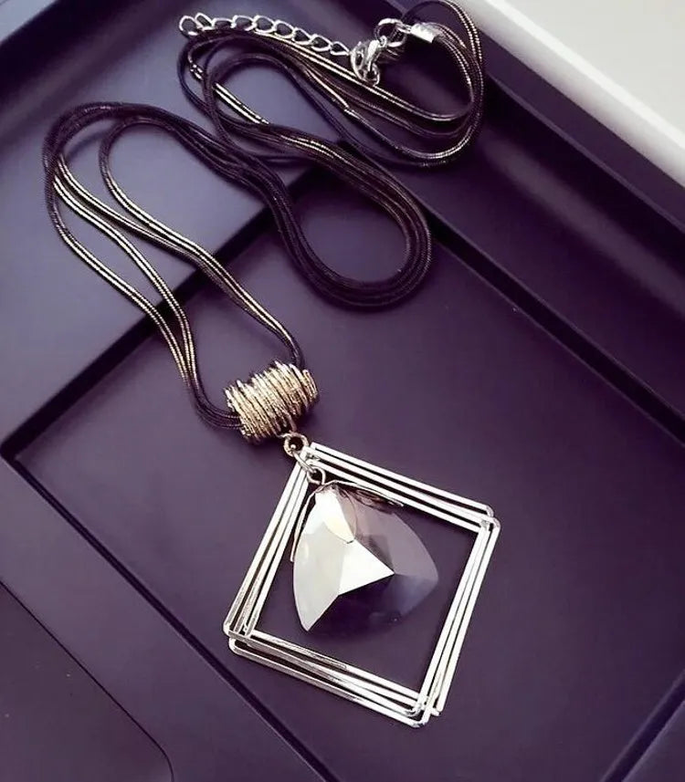 Selection of Bold Long Alloy Necklaces with Large Crystal Pendants