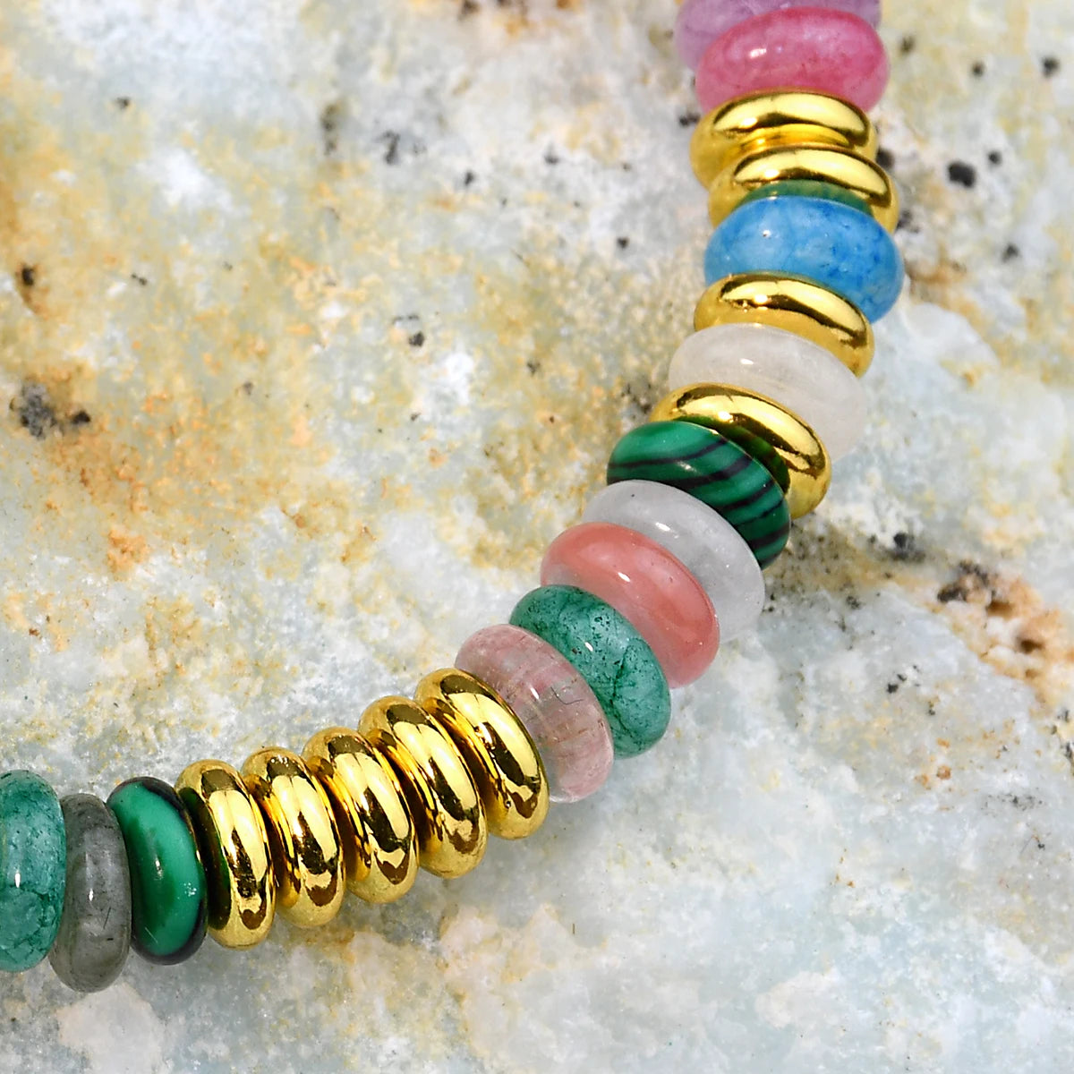Natural Colorful Beaded Gemstones Boho Stainless Steel Bracelet