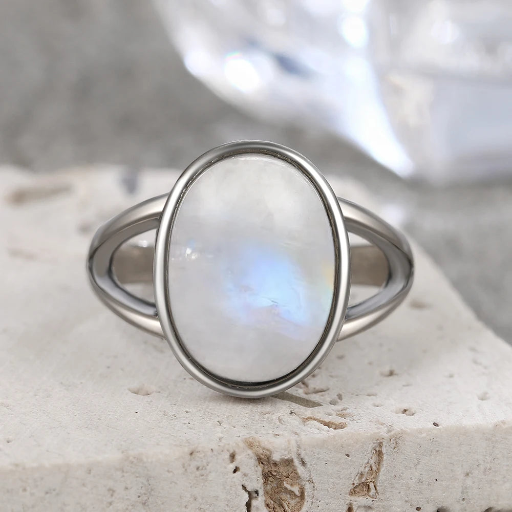 925 Sterling Silver Ring Natural 8-10mm Moonstone Ring