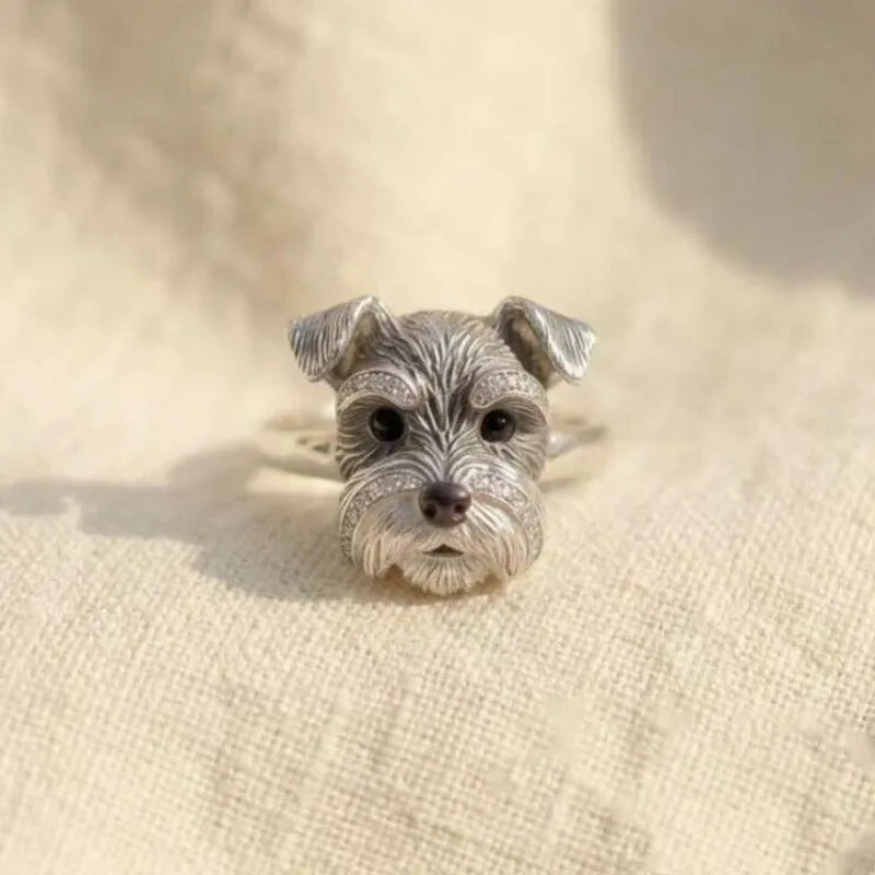 Adjustable Ring with Dog Head Face in Zinc Alloy with CZ Stones