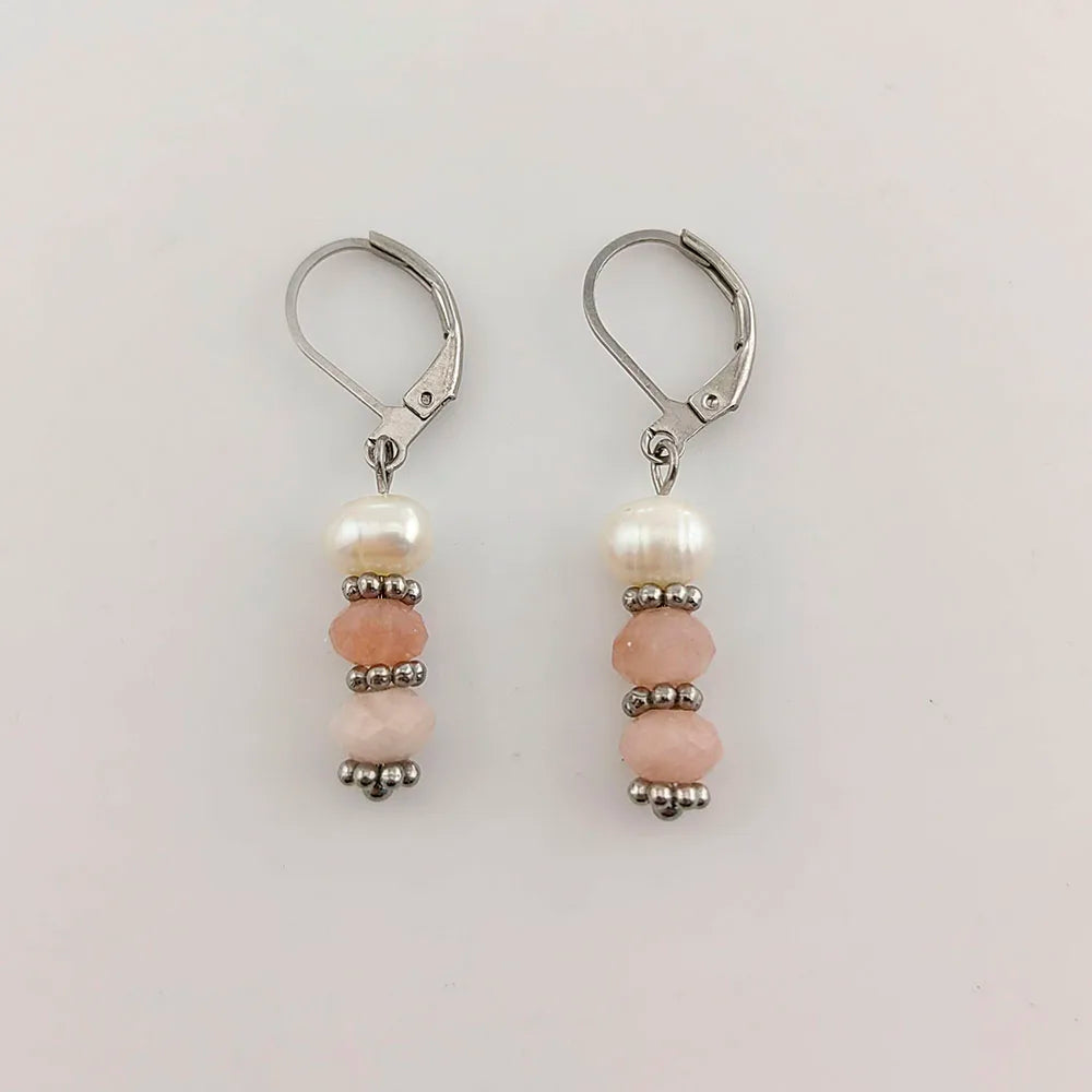 Fresh Water Pearl Crystal Drop Earrings 18K Gold Plated
