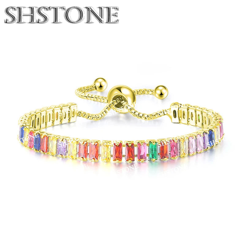 Selection of 925 Sterling Silver Chain Bracelets with Multi-colored Zircons