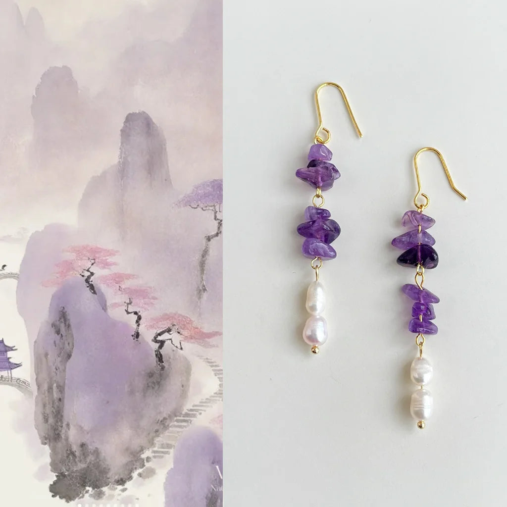 Handcrafted Natural Amethyst Freshwater Pearl Earrings
