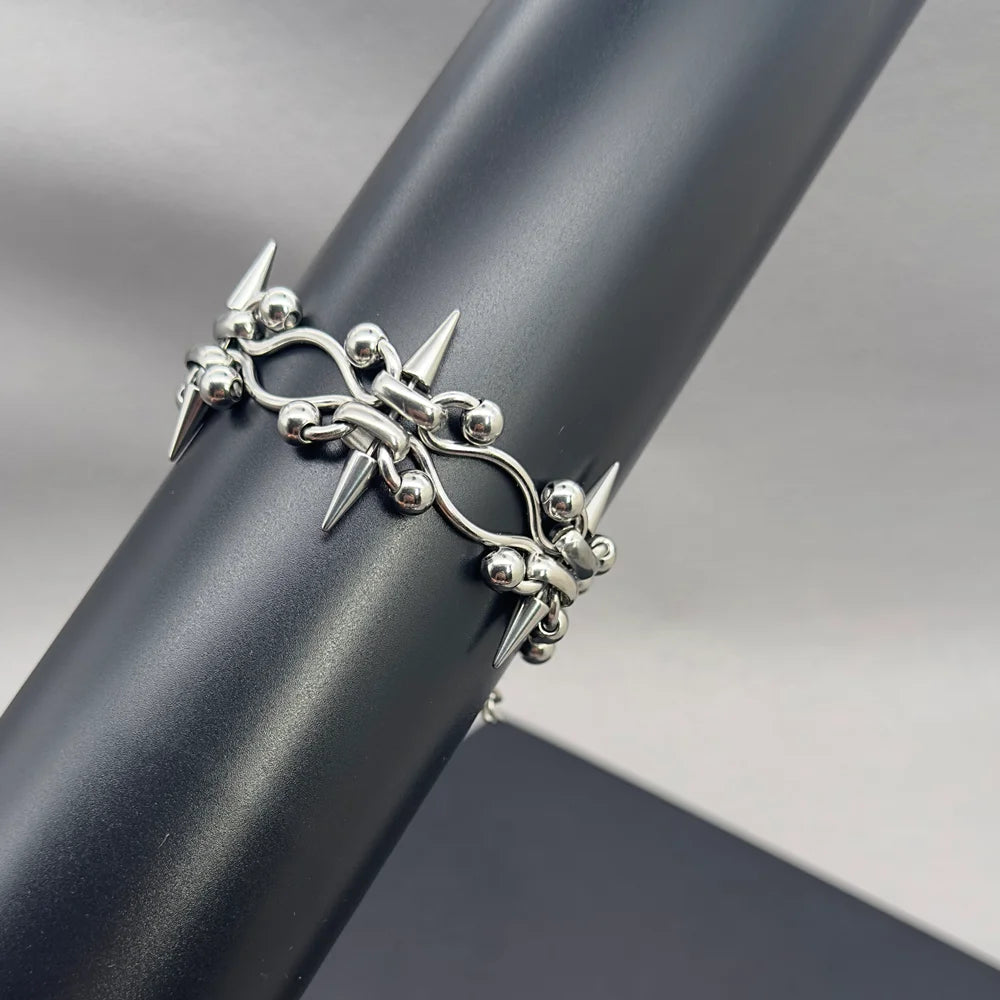 Punk Rock Y2K Piercing Spike Chain Cross Choker & Bracelet Stainless Steel