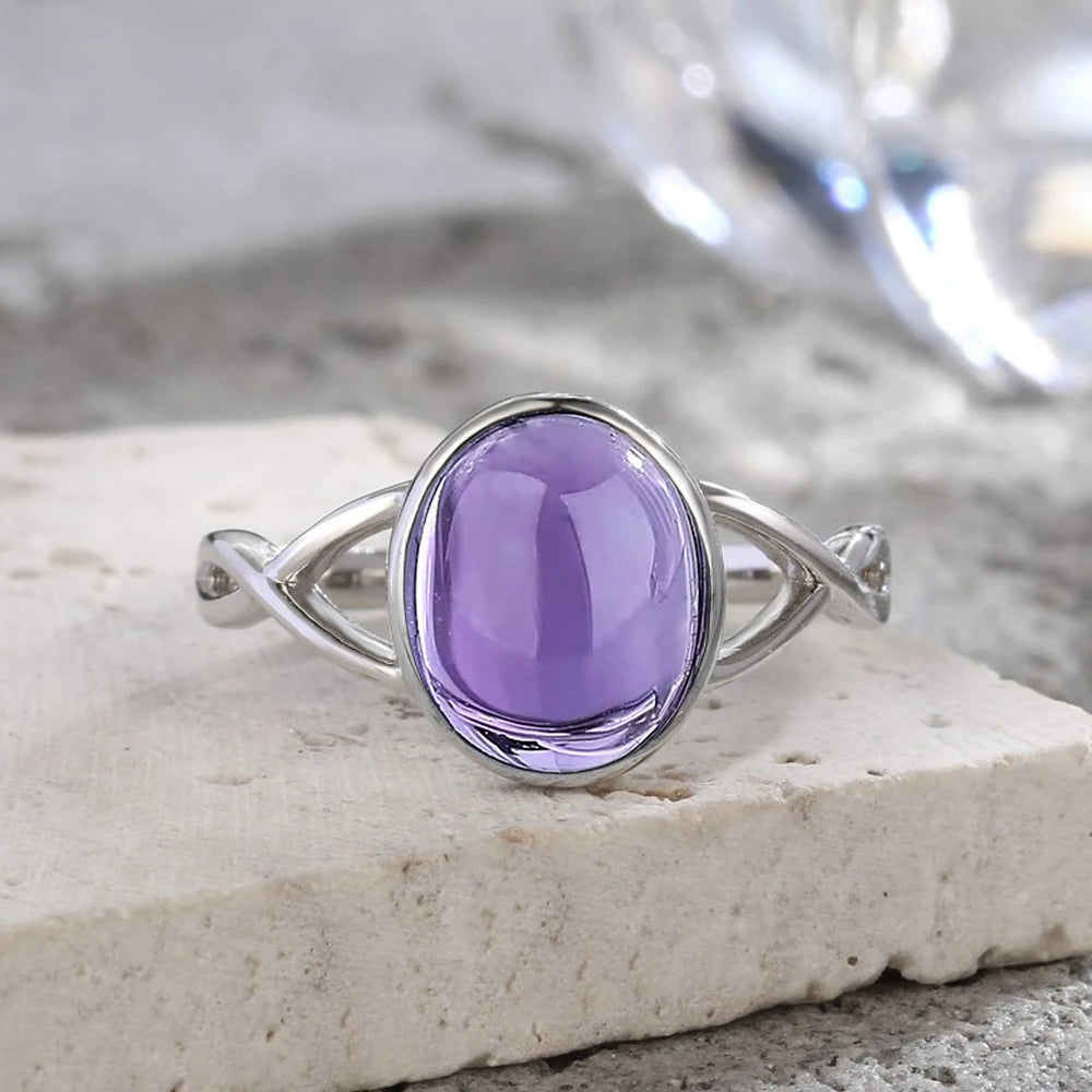 925 Sterling Silver Ring Natural 8-10mm Moonstone Ring