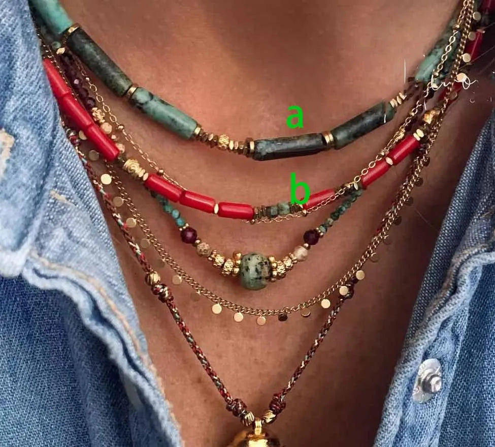 Natural African Turquoise Bead Titanium Steel Necklace