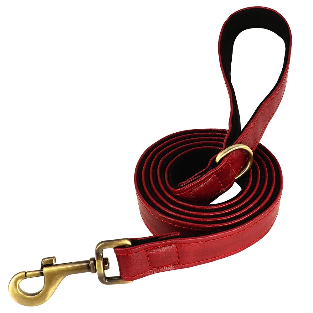 Quality Faux Leather Dog Collar Leash Set - Customize, Engrave, Name Tag