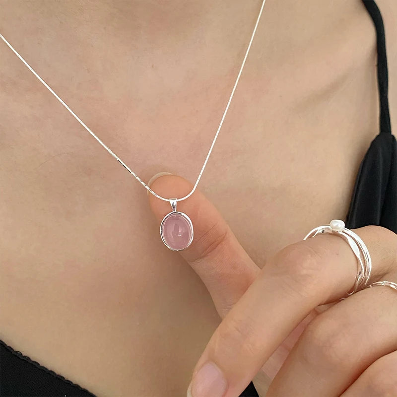 925 Sterling Silver Pink Crystal Moonstone Feminine Necklace