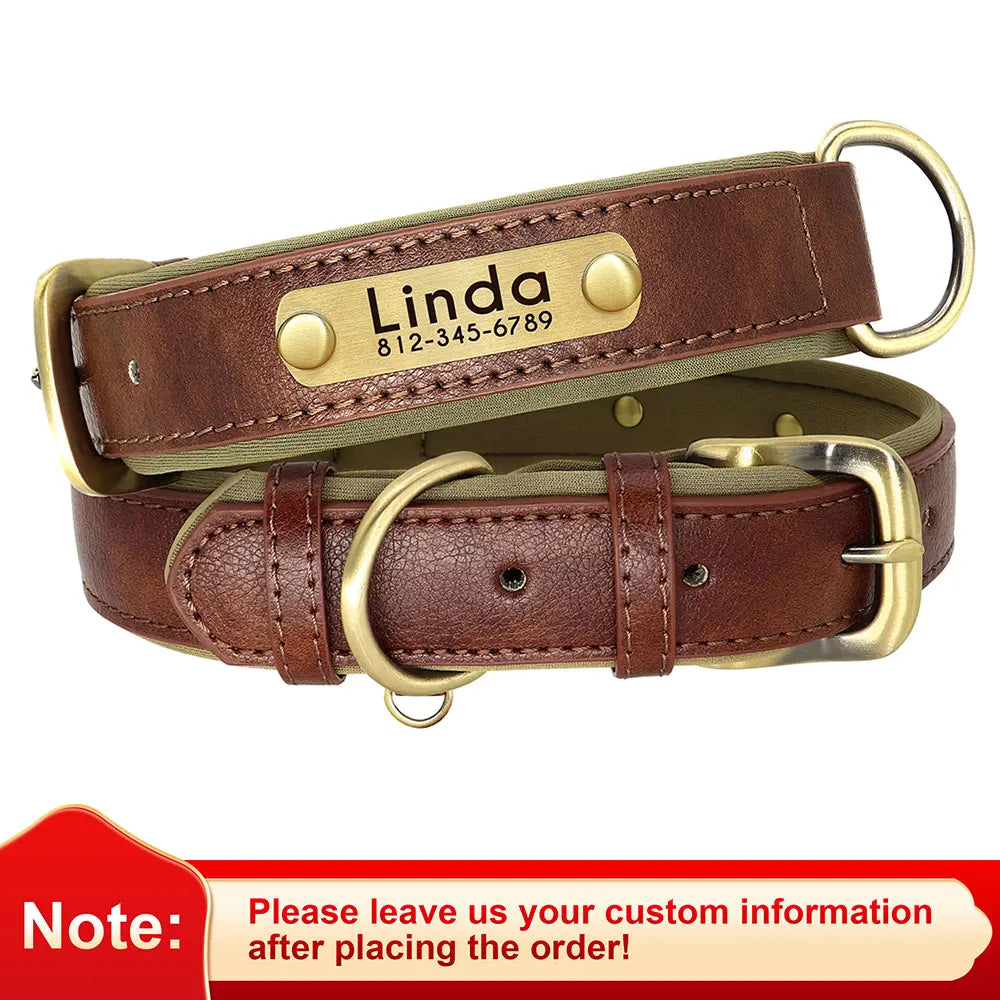 Faux Leather Adjustable Pet Collar - Customize, Engrave, Name Tag, ID Necklace