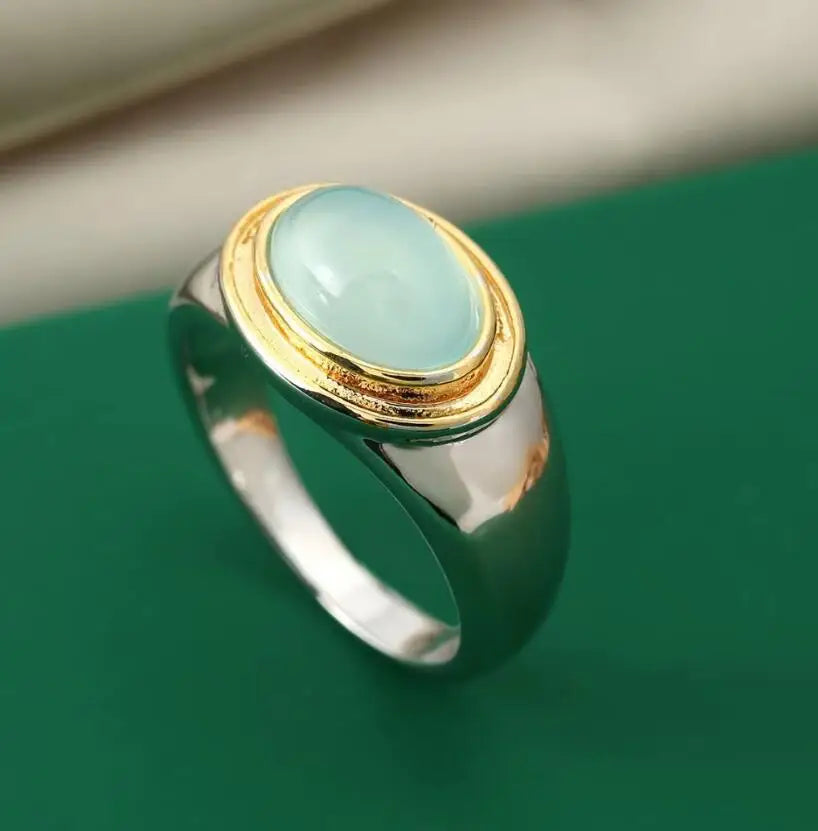 Two Tone Soft Green Stone Copper Cocktail Ring