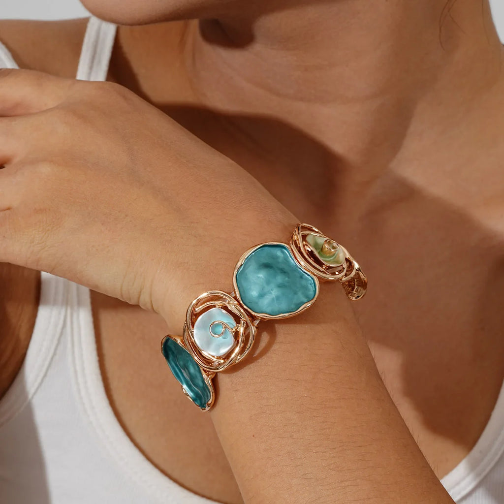 Large Colorful Ocean Inspired Zinc Alloy Bracelet - Boho, Bold, Modern