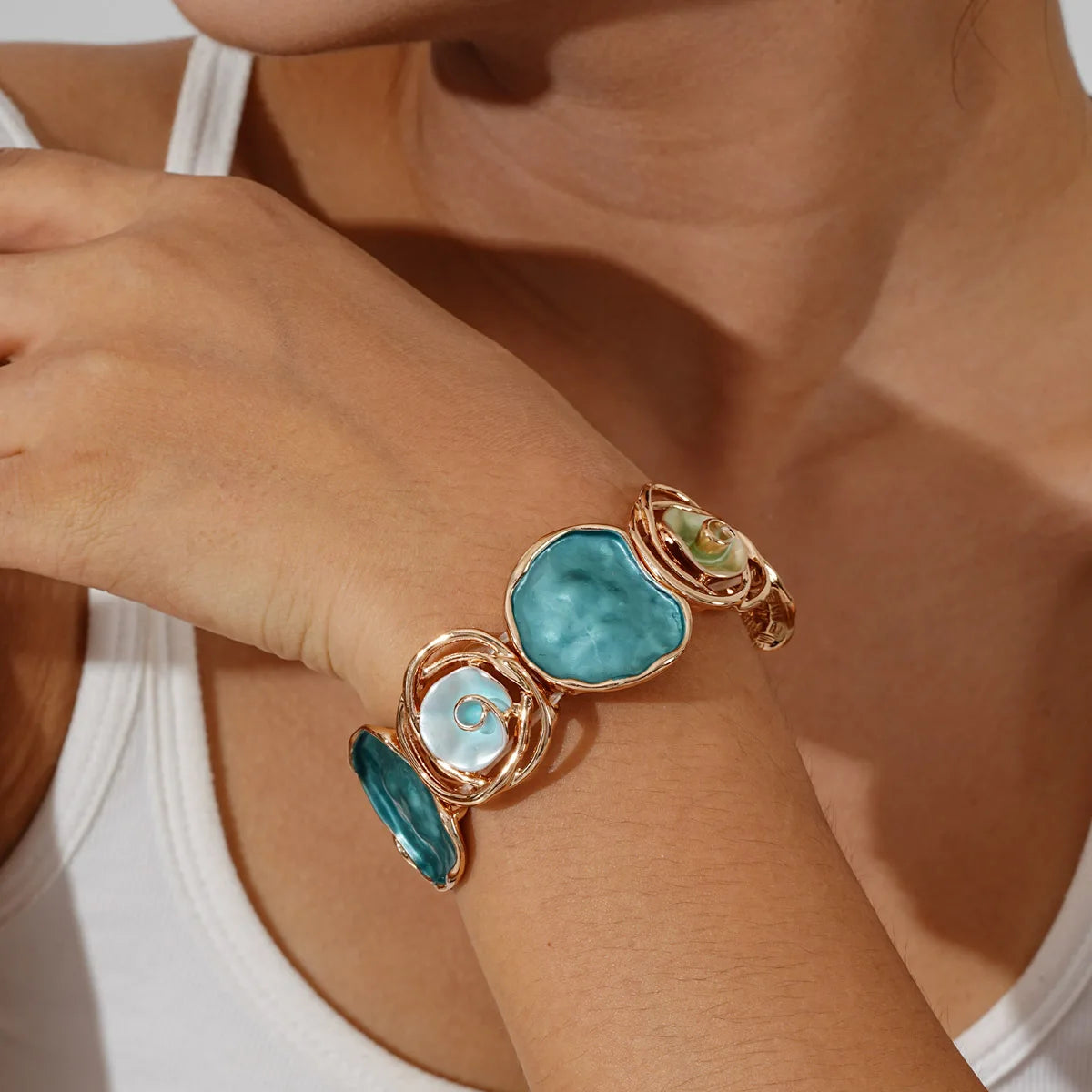 Large Colorful Ocean Inspired Zinc Alloy Bracelet - Boho, Bold, Modern