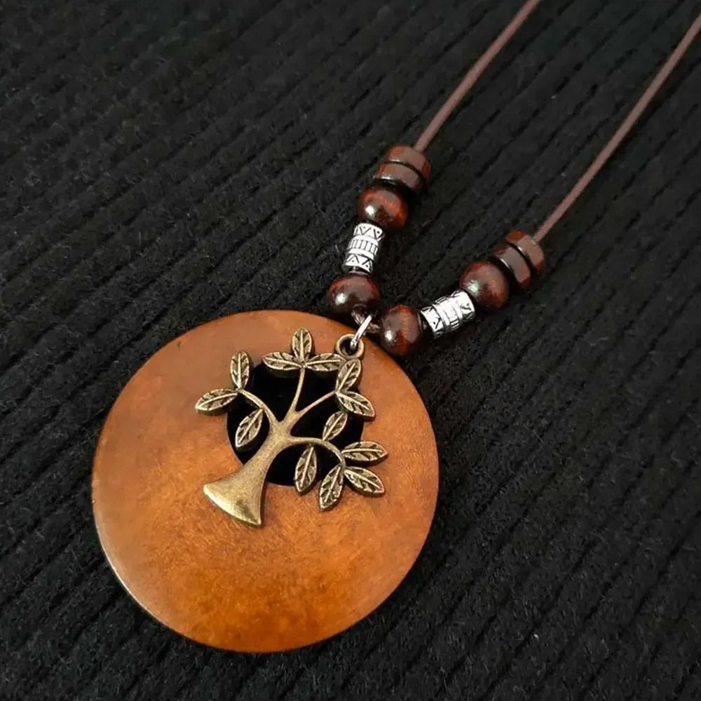Retro Wooden Pendant Aluminum Alloy Chain Necklace Selection
