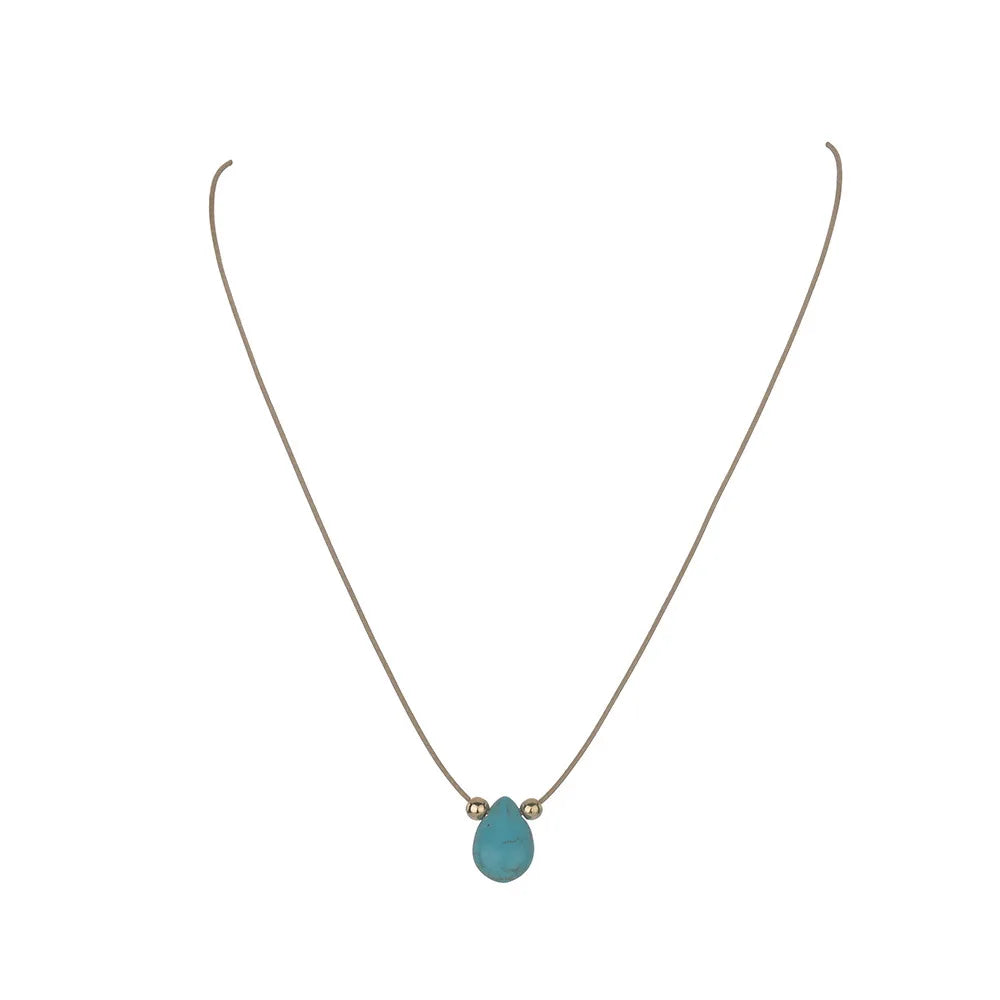 Boho Teardrop Turquoise Pendant Fashion Stainless Steel Necklace Girl