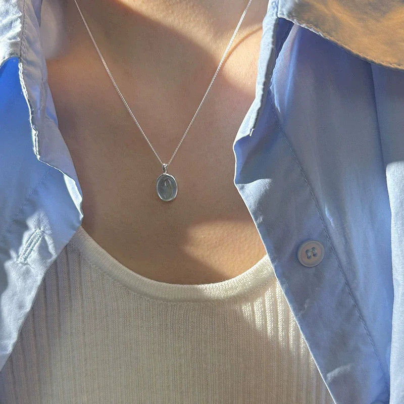 925 Sterling Silver Blue Moonlight Stone Pendant Necklace