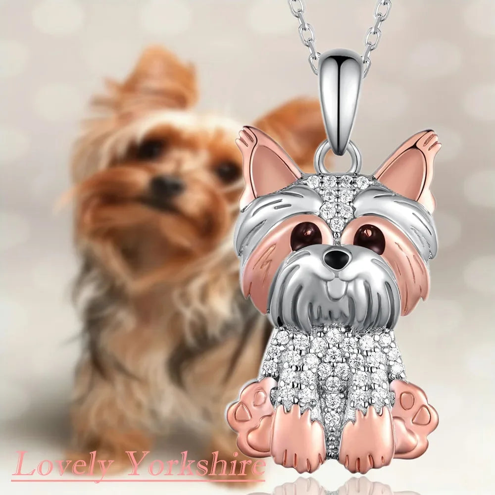 Cute Yorkshire Dog Pendant Necklace in Zinc Alloy + Comes in Several Colors